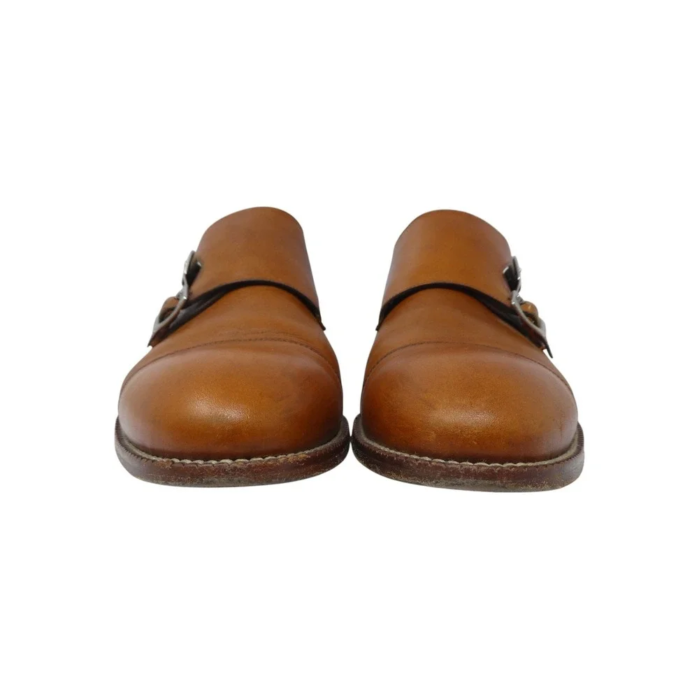 Beckett Simonon Hoyt Double Monk Strap Shoes Mens 10 Brown Leather Cap Toe